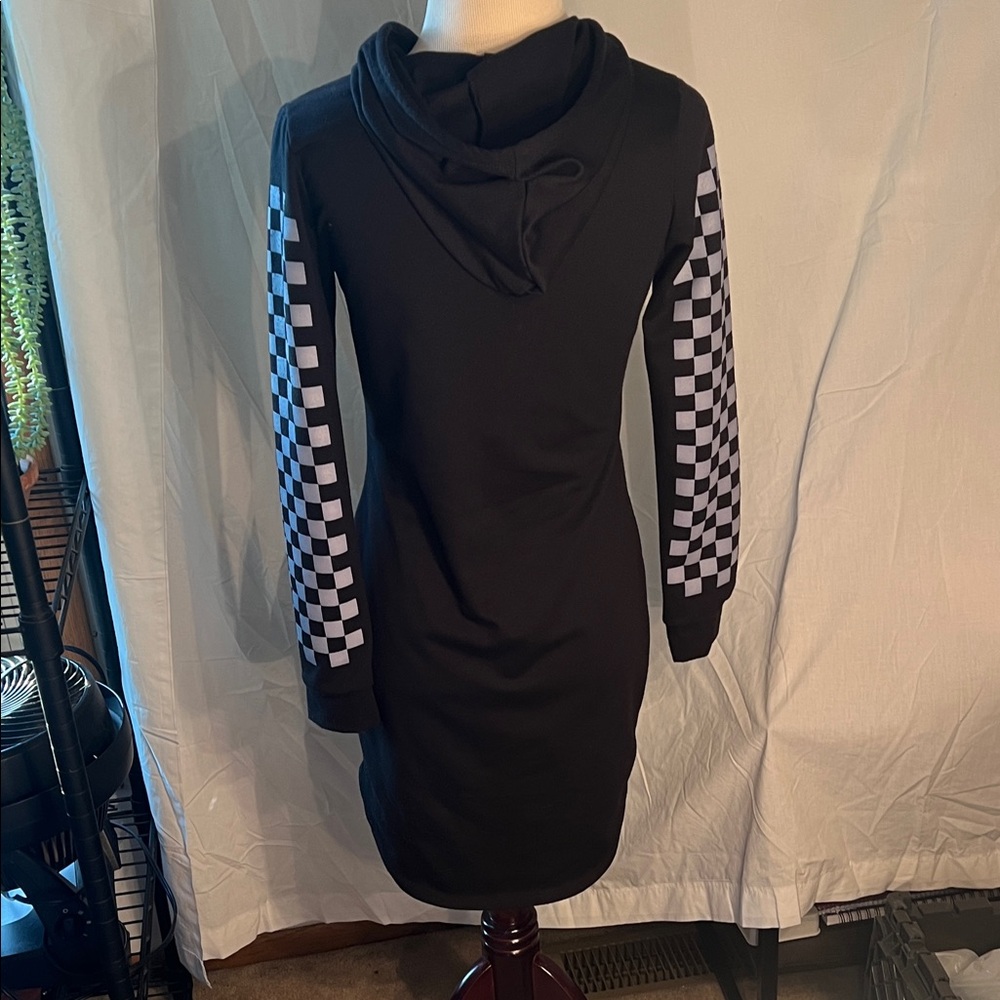 Love J Black Dress with Checkered Sleeves - Picture 5 of 13